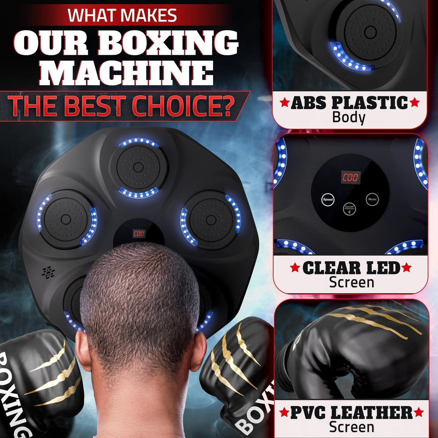 Music Boxing Machine for Adults Durable Wall Mounted Bluetooth Music Punching Machine with 9 Modes Shock Absorbing Pads LED Screen & Included Gloves Boxing Equipment for Training at Home
